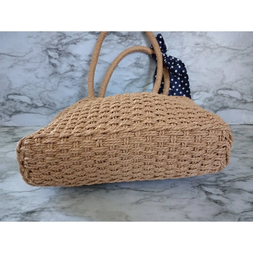 Straw Wicker Style Tote Handbag Shoulder Bag Zipper Top Clean Interior